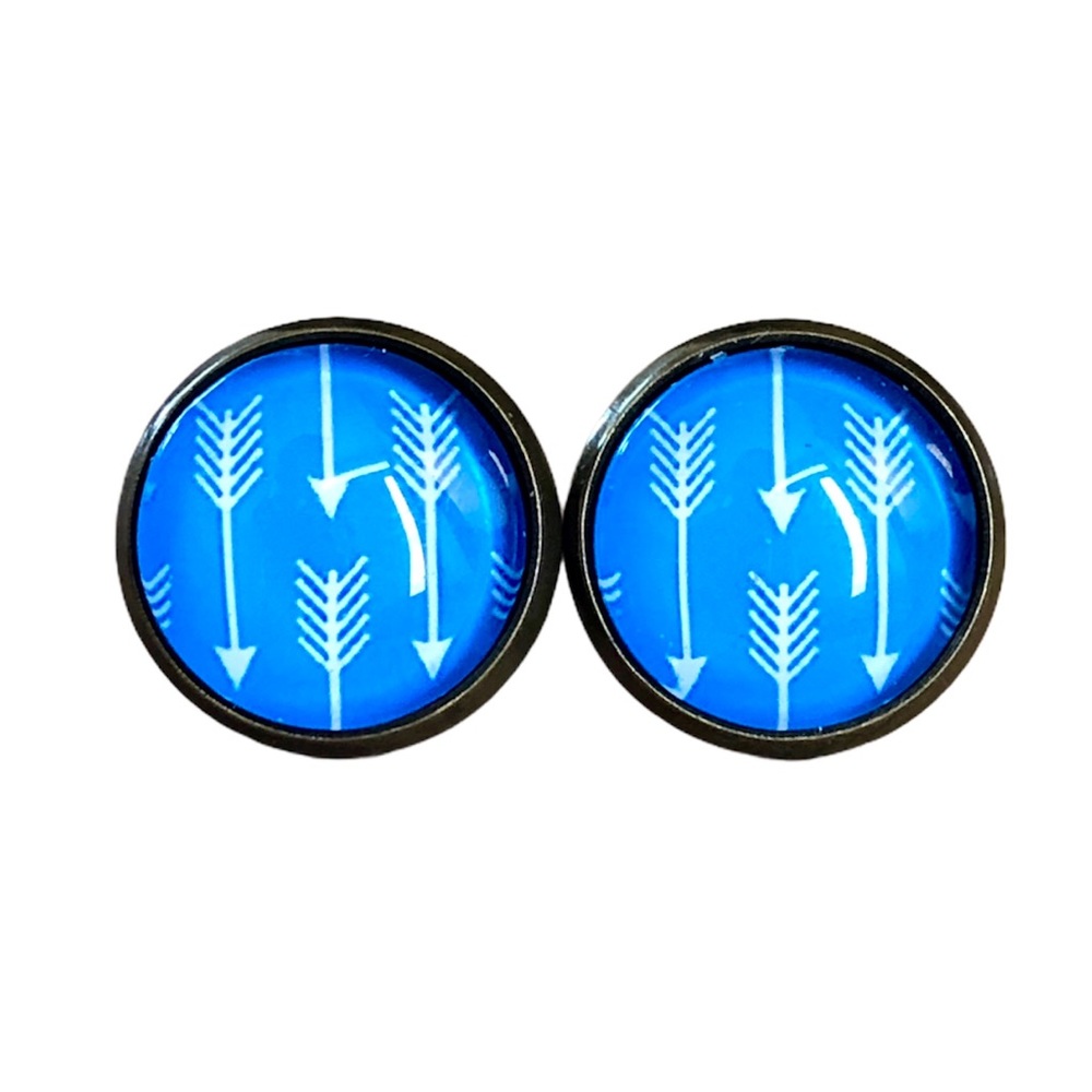 3/$15 blue arrow bronze earrings